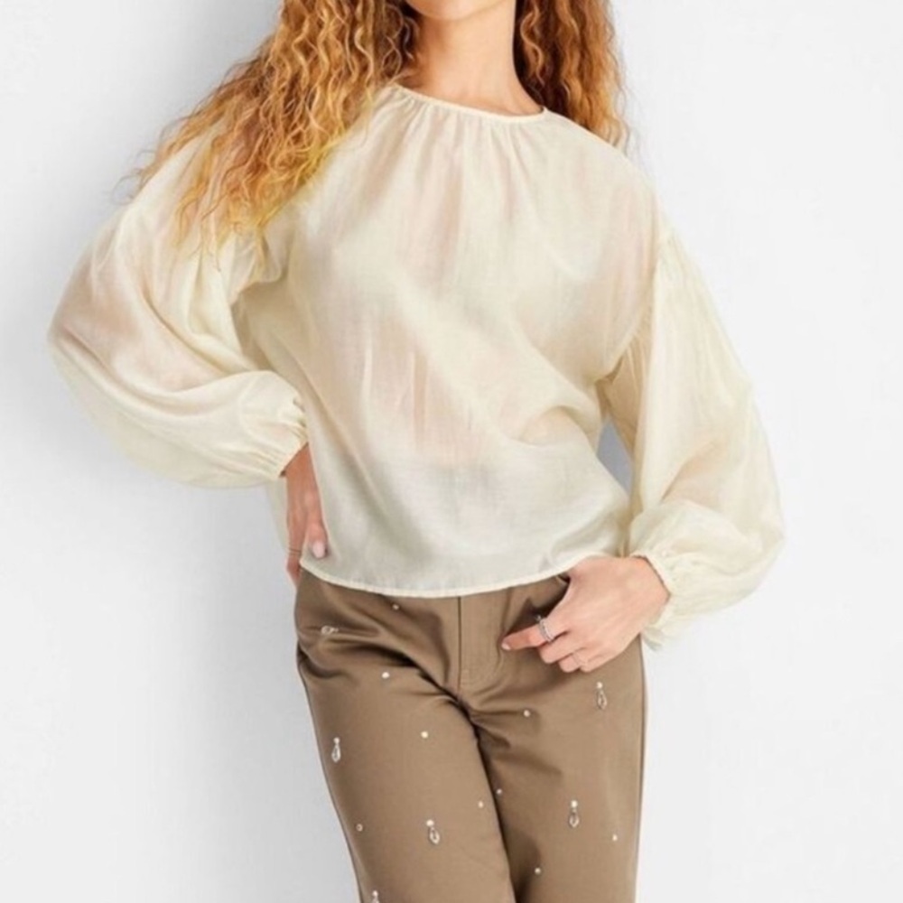 Future Collective Sheer Balloon Long Sleeve Blouse NWT Size 3X Cream Color